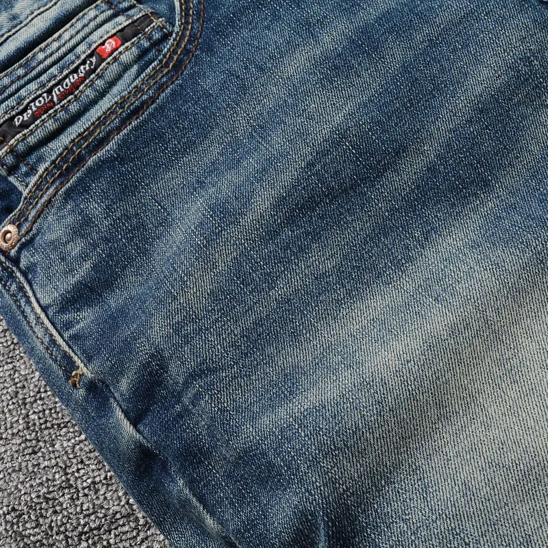 Fashion Designer Men Jeans High Quality Retro Washed Blue Stretch Slim Fit Ripped Jeans Men Italian Style Vintage Denim Pants