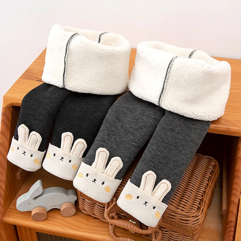 Kinder-Leggings mit Plüschfutter – Winter-Thermohose mit Hasenmuster, verdickte Fleece-Unterseite für Mädchen und Jungen
