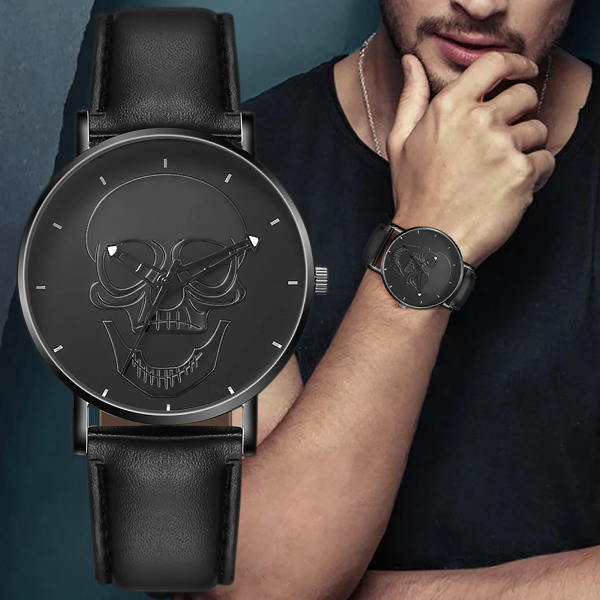 

Часы наручные мужские кварцевые с кожаным ремешком, модные брендовые, подарок