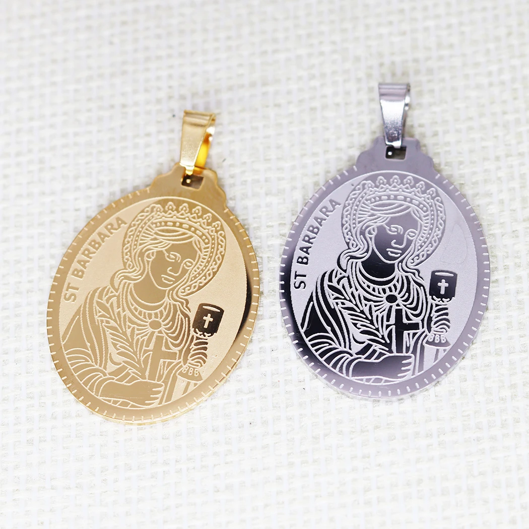 2PCS Saint Barbara Medallion Pendant DIY Stainless Steel Gift For Women Men Charm Pendant For Bracelet Jewelry Findings