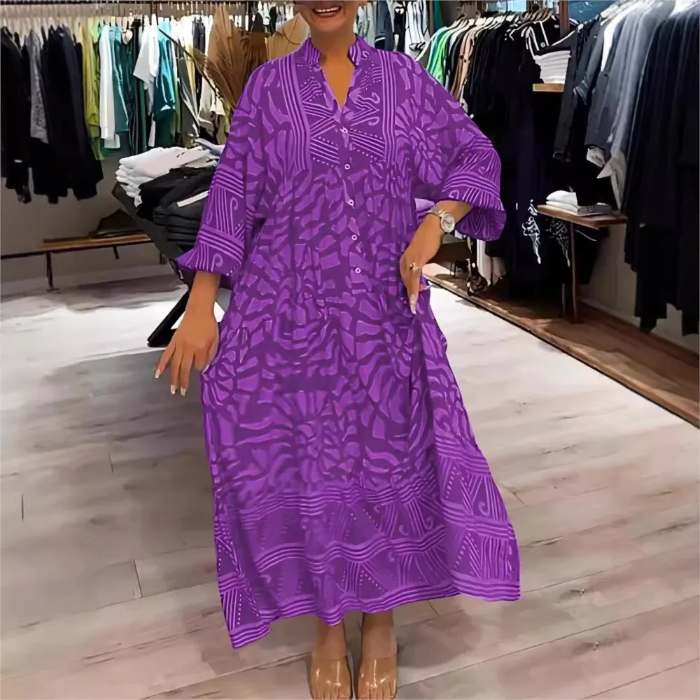 

Женское новое модное платье макси, элегантное длинное платье с v-образным вырезом и длинными рукавами, свободное темпераментное повседневное платье на лето