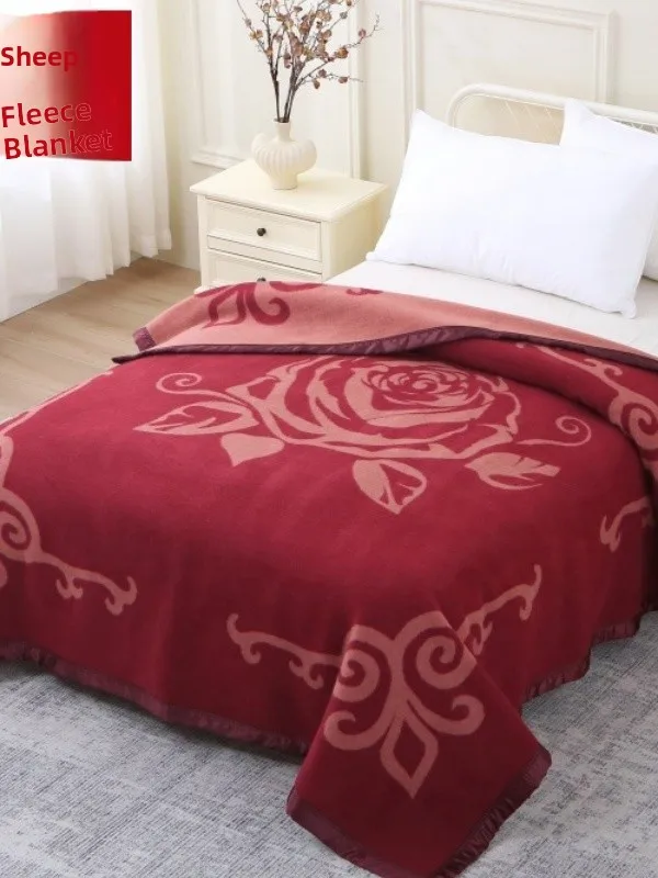 

Плед из шерсти с вышивкой розами, толстый, теплый, для сна, кровати, дивана, зимний сезон, в богемном стиле, высокотеплый, аксессуары для постельного белья