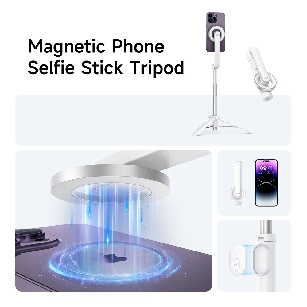 W&P MagSafe Selfie Stick Tripod 24 inch Phone Stand Remote Control for iPhone Samsung Android Huawei Vertical Shoot