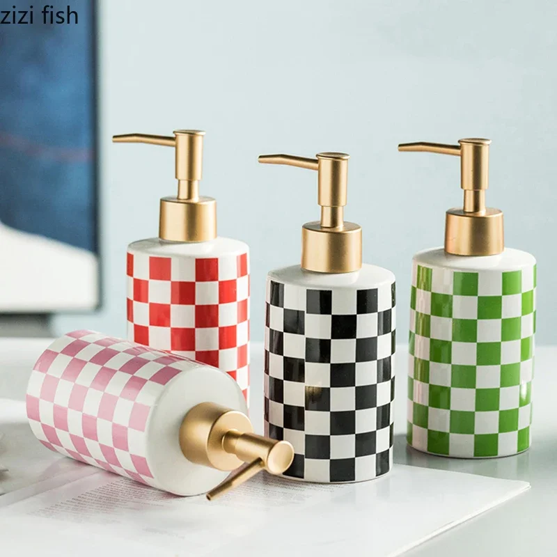 Ceramic soap dispenser Color check geometry pattern Lotion Press Bottle Pump Shampoo Bottle Bathroom Storage Accessories