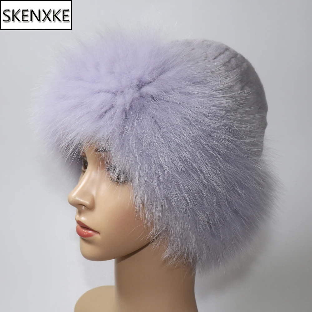 Women Winter Hight Quality Hand Knitted Real Rex Rabbit Fur Hat Natural Soft Fox Fur Hats Warm Elasticity Thick Real Fur Caps