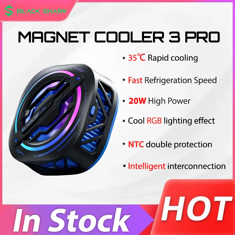 

Original Black Shark Magnet 3 Pro Cooler Fast Cooling Fan Air Cooler Radiator with RGB Light FunCooler for for Android iOS