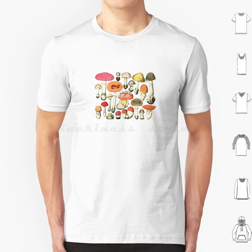 Vintage Mushroom Collage-Antique Amanitas , Fungi Retro Poster , Magic Mushroom Prints , Agaricus ( Colour ) T Shirt 6xl Cotton