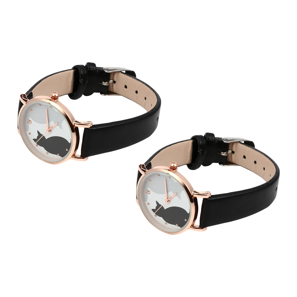 

2 Pcs Cartoon Cat Watch Ladies Wrist Watches for Women Pattern Lady Girls The