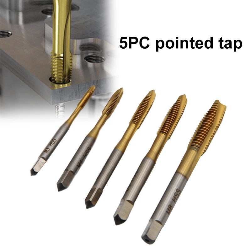 

Набор из 5 высокоскоростных стальных машинных метчиков с коническим наконечником M3-M8 для нарезания внутренней резьбы сквозных отверстий, инструменты и принадлежности для точной обработки