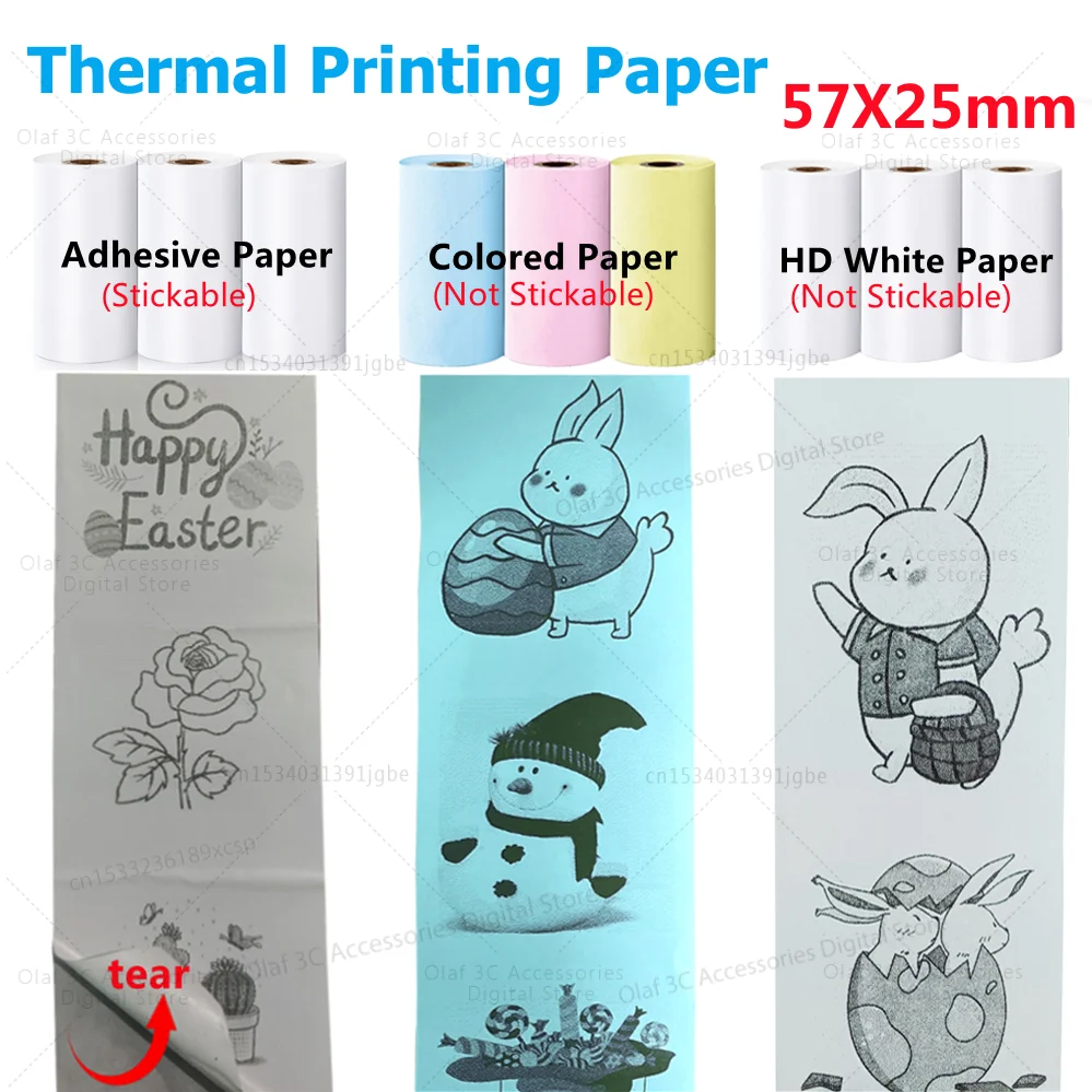 Thermodruckpapier, selbstklebendes Etikett, HD, weiß, bunt, Druckpapiere, selbstklebende Etiketten, Aufkleber 57 mm, für tragbare Mini-Drucker