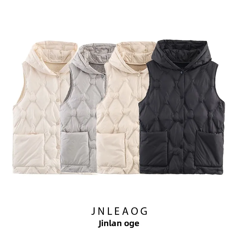 

JNLEAOG Women's Knitted Cotton Blend Hooded Open Front Vest Autumn New Sle Commute Sle Regular Length Polyester Fiber