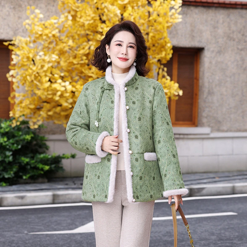 

New Chinese Sle Thiened Fce Lined Winter Coat for Middle-Aged And ly Women Faionable Cotton Jaet with Floral ...