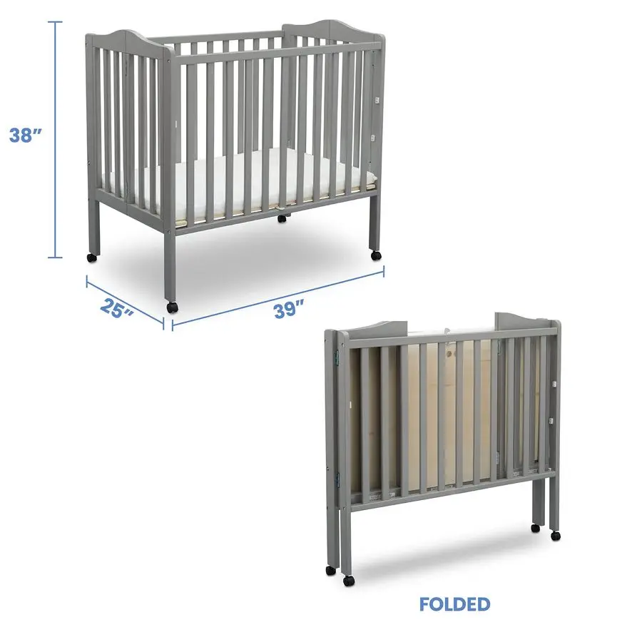 Mini berço portátil dobrável com colchão de 1,5 polegadas certificação Greenguard Gold, cinza