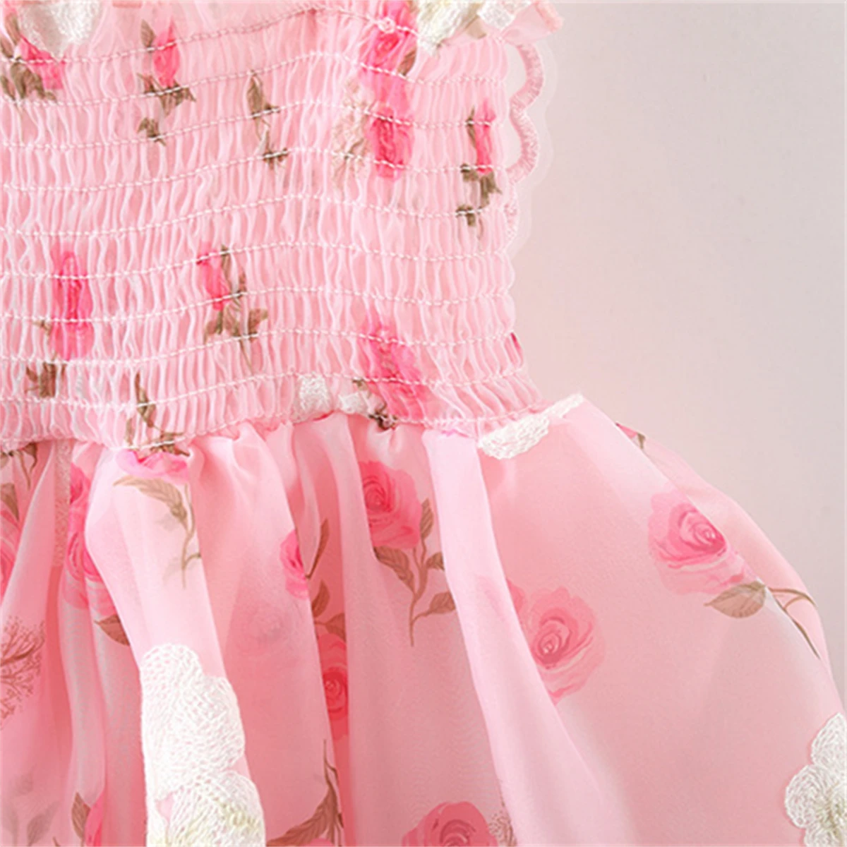 Summer Baby Girl Dress Girl Embroidered Flower Rose Print Back Butterfly Wings Hanging Strap Princess Dress