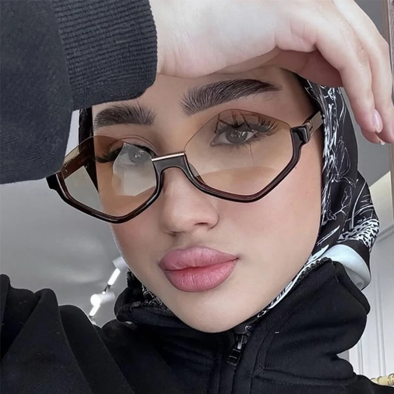 Modische Halbrahmen-Sonnenbrille für Damen Neue Vintage Polygon Luxusmarken-Sonnenbrille Trendige Einzigartige Eyewear Shades – Detail 3