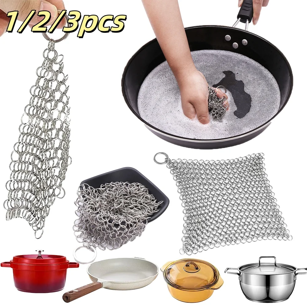 Limpiador de cocina de 3 tamaños, limpiador de acero inoxidable, red de lavado reutilizable, herramienta de limpieza para quitar ollas oxidadas, 1-3 uds.