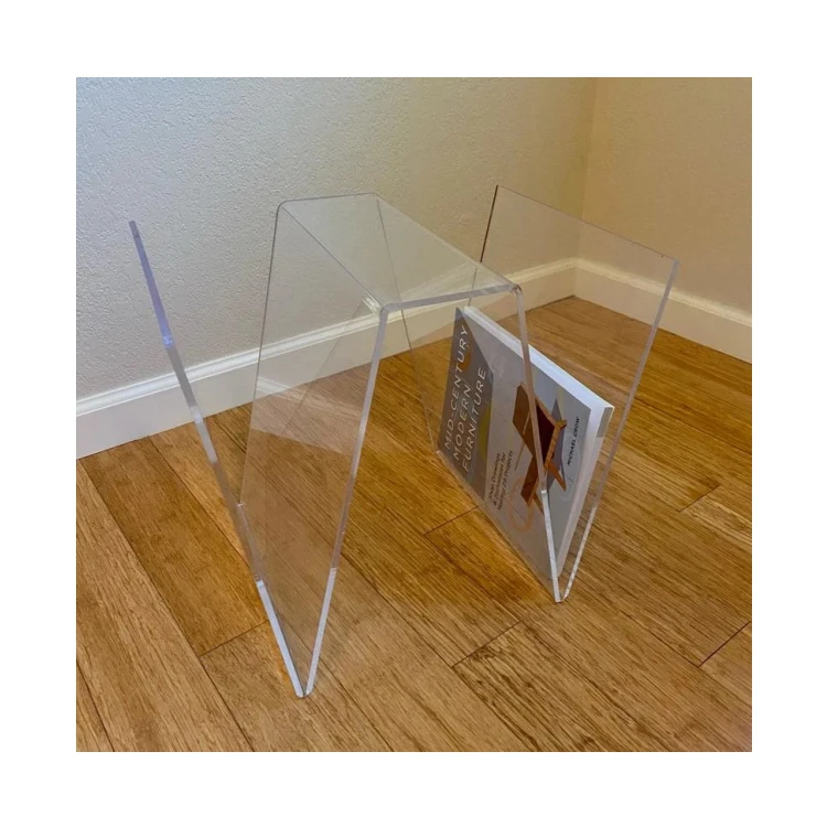 Vintage Mid Century Modern Clear Bent  Magazine Rack Acrylic Magazine Rack Vinyl Record  Acrylic Desk Transparent Computer Table