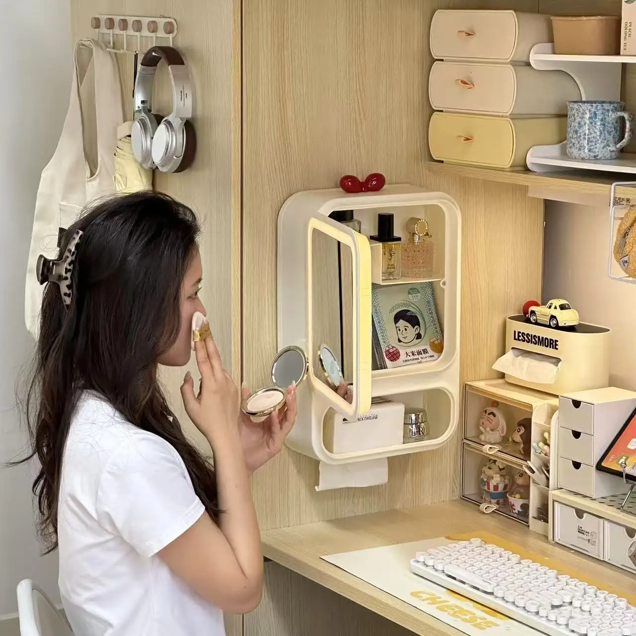 

Многофункциональный многослойный ящик для хранения с зеркалом для косметического зеркала, держатель для салфеток, органайзер для хранения Dormi, настольный органайзер