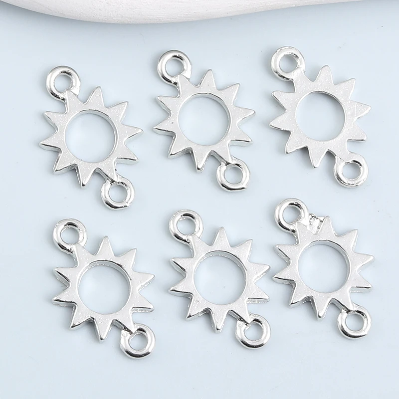 50pcs Little Sun Alloy Charms Connector Silver Color Pendants For Making Handmade DIY Jewelry Findings Accessories Crafts