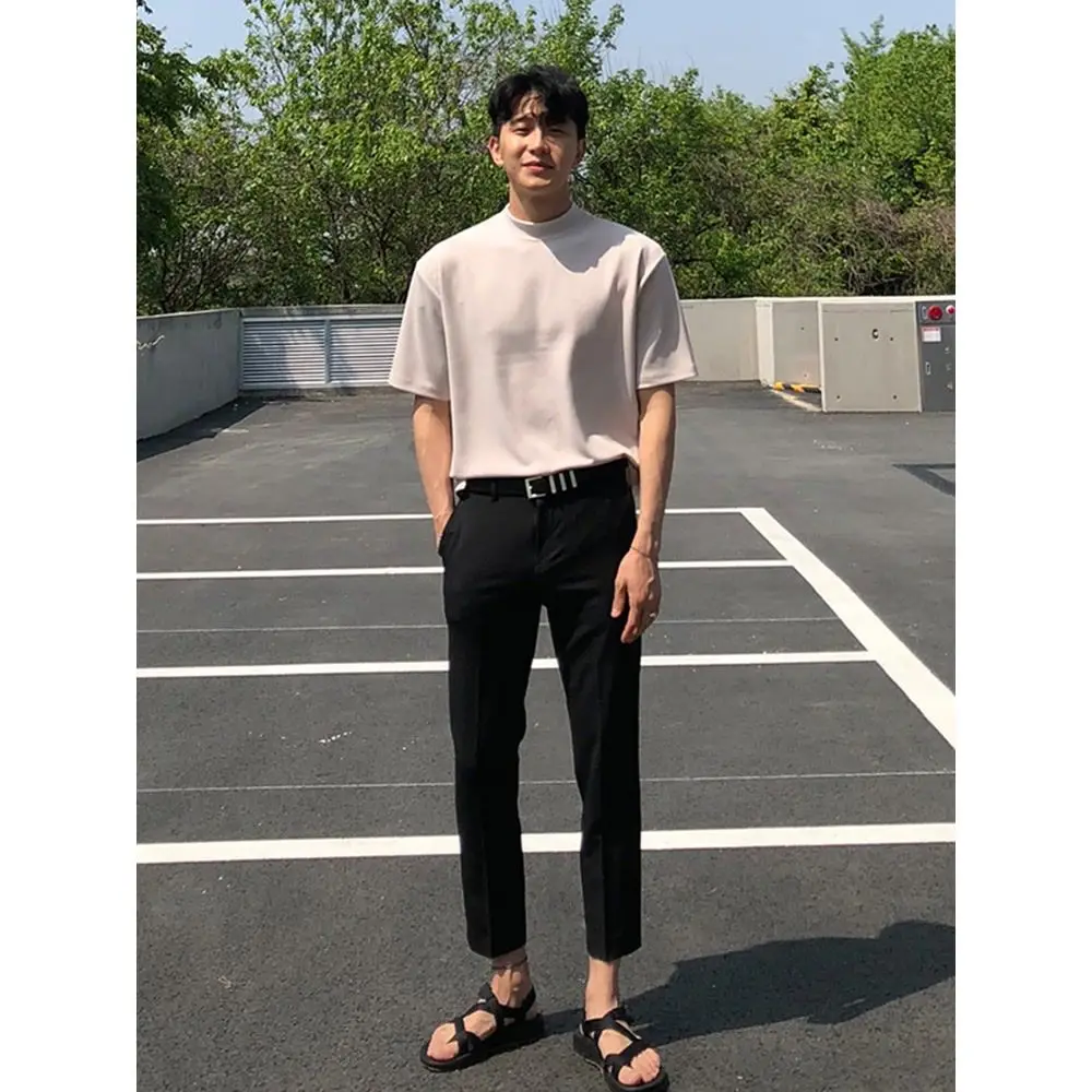 Korean Fashion 2023 New Summer Half-high Collar Short Sleeve T-shirt Men Loose Solid Color Casual Large Size Bottoming T Shirt