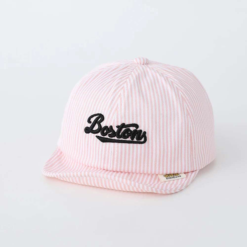 Full-pattern Striped Embroidery Three-dimensional Boston Letter Soft Brim Baseball Cap. Available in Multiple Fresh Colors.