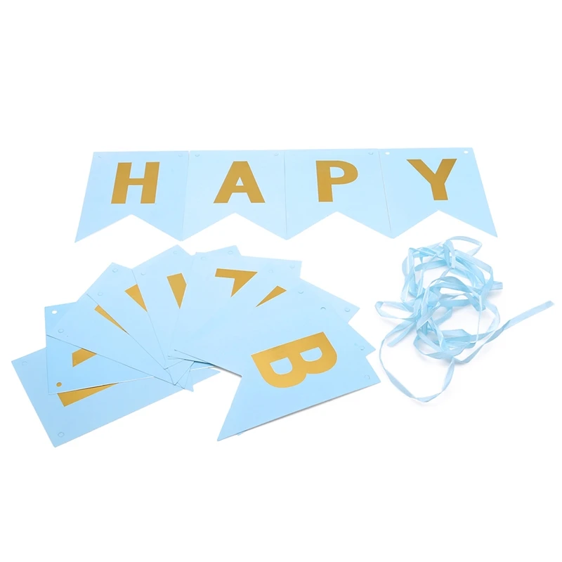 1 set Gelukkige Verjaardag Brief Banner Rose Goud Blauw Confetti Verjaardagsfeestje Decoraties Kraamcadeau Sswallowtail Hot Stamping