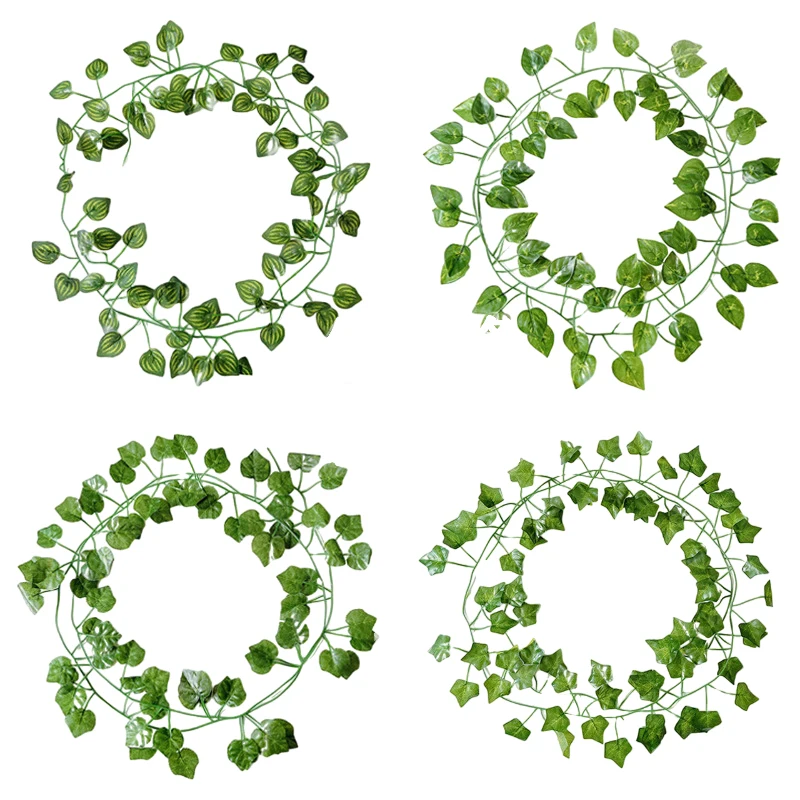 Guirnalda de hojas de hiedra verde, Planta Artificial de 2,2 M, vid colgante de pared de seda, decoración de jardín, hogar, fiesta de boda, guirnalda de hojas falsas