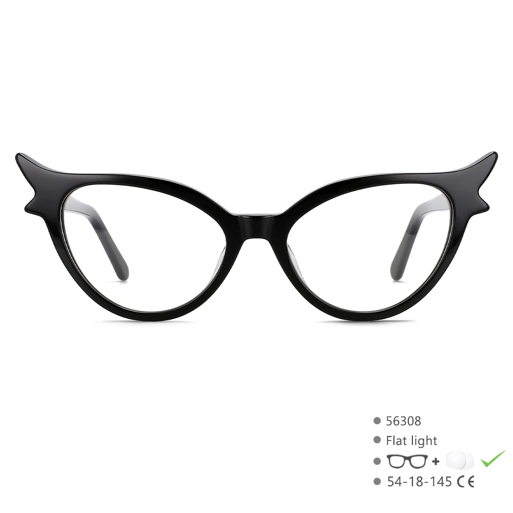 56308 Sexy Cat Eye Acetatfaser-Brillengestell für Frauen, hochwertige Federscharniere, verschreibungspflichtige Brillen für Damen