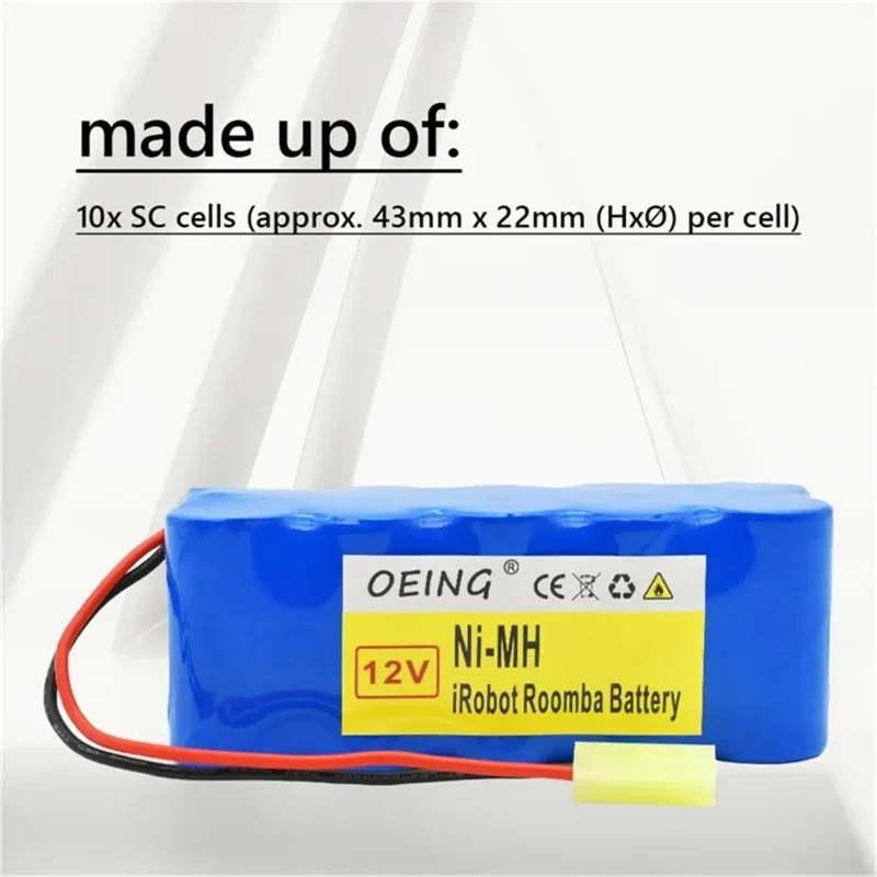 12V SC Ni-MH 6000mAh Rechargeable Battery for Rowenta, Robot Vacuum Cleaner, 12V, RH5488, RH846301, RH846901, RS-Rh5205