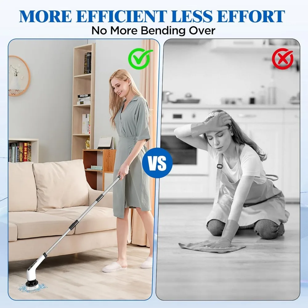 Draadloze elektrische spin-scrubber met 8 opzetborstels, verstelbare handgreep voor het reinigen van badkamertegelvloeren in de auto