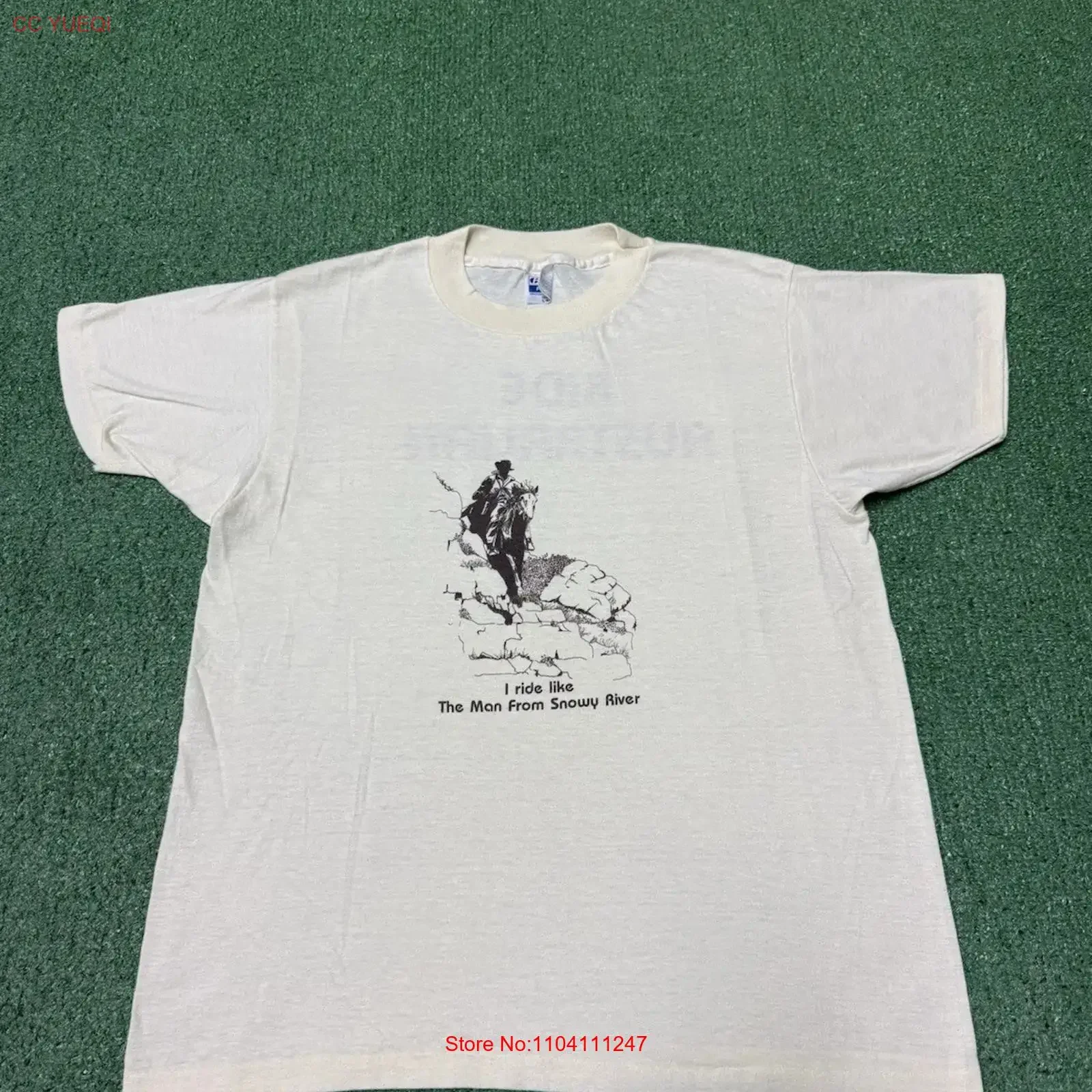 Camiseta Vintage de los años 80 Ride Like The Man From Snowy River, talla grande, mediana, beige, ropa de diseñador vintage lavada, informal, unisex