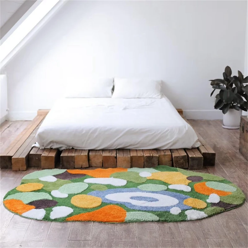 Irregular Green And Yellow Moss Carpet, Grass Moss Carpet Bedroom Kitchen Laundry Room Non-Slip Floor Mat