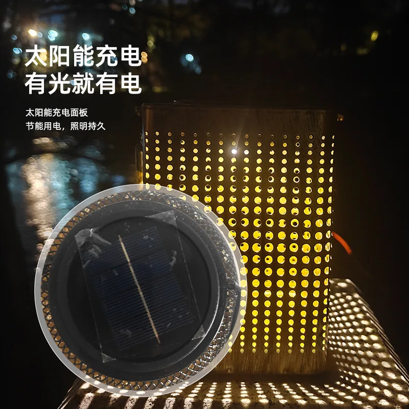 โคมไฟโซลาร์เซลล์ LED โปรเจคเตอร์ลายเหล็กดัด พกพาสะดวก แสงกลวง สำหรับสวนหย่อม สนามหญ้า ไฟตกแต่งภูมิทัศน์ นำเข้า