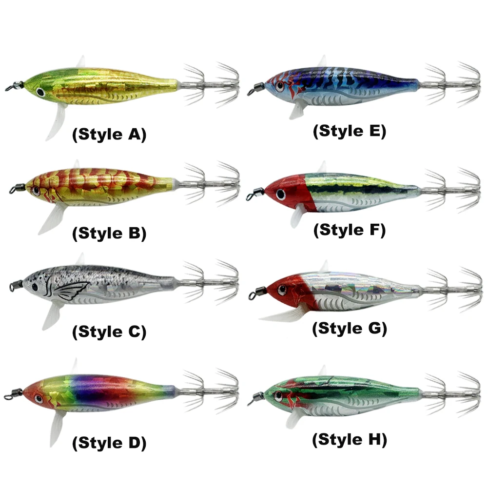 1 Uds 5,5g pulpo sepia luminosa Horizontal calamar Jig madera camarón calamar gancho Señuelos de Pesca pulpo camarón cebos de agua salada