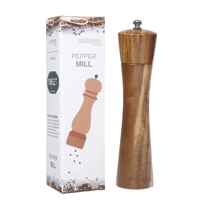 8-inch Solid Wood Pepper Grinder,Acacia Wood Manual Black Pepper Seasoning Bottle,Kitchen Spice Shaker Tools,Hand Ground Grinder