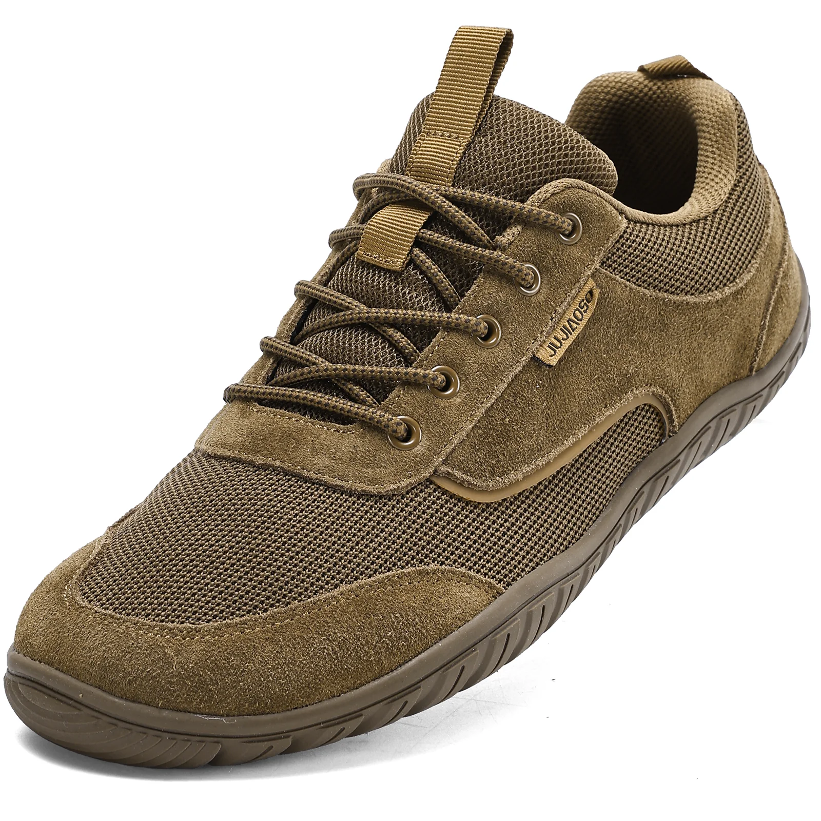 

Мужские минималистичные кроссовки для ходьбы босиком, повседневные прогулочные туфли с нулевым перепадом высоты подошвы, дышащие сетчатые нескользящие легкие дорожные туфли, спортивные шнурованные туфли с широким носком, коричневые, для активного отдыха