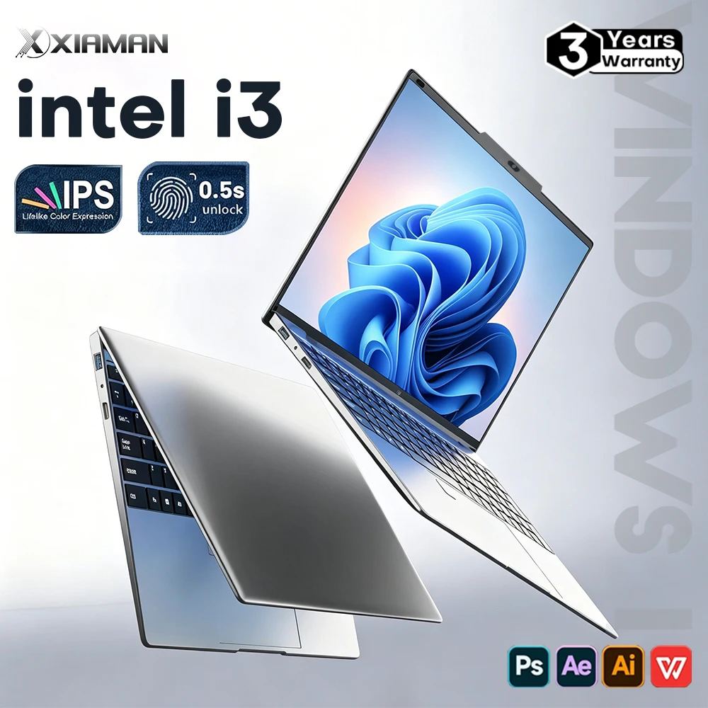 Xiaman 15.6 inch Windows 11 Pro Laptop Computer Intel Core i3 IPS 1080P Notebook PC Office Study Laptops Fingerprint Unlock