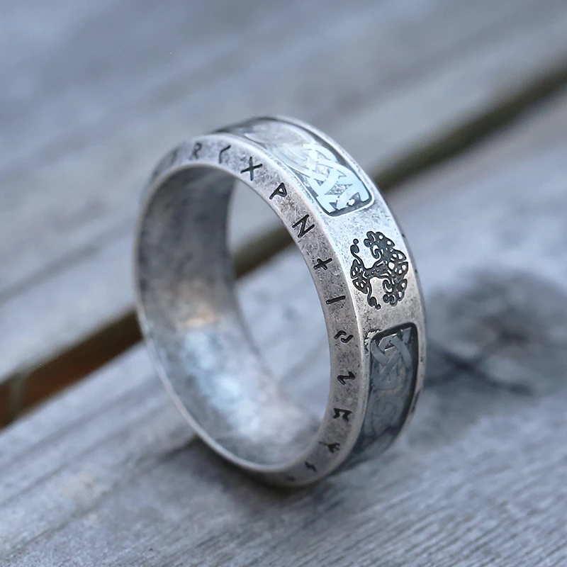 Freeshipping Retro 316L Edelstahl Wikinger Runen & Knoten Ring für Mann Frauen Modeschmuck Paar & Hochzeitsgeschenk