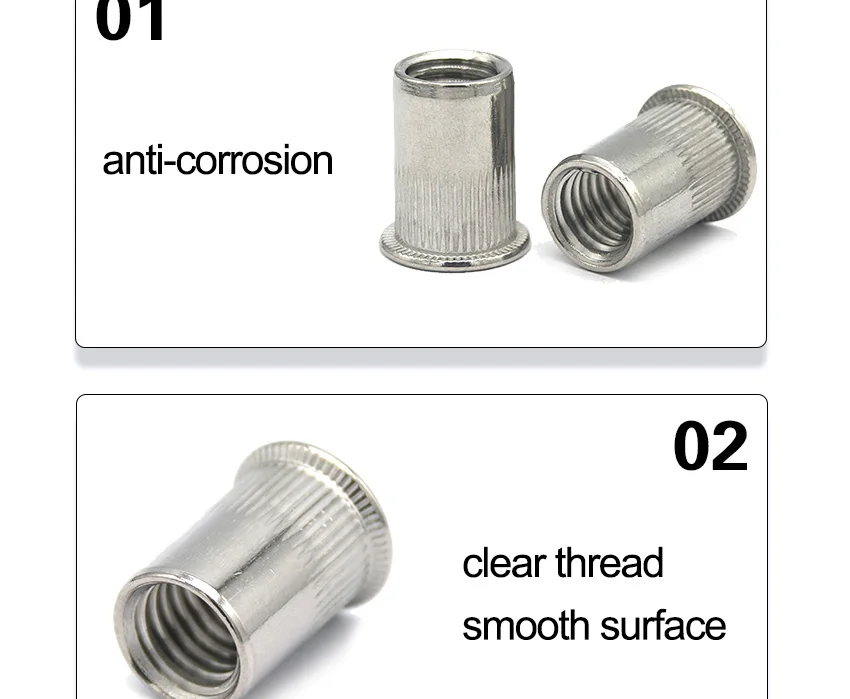 10/20 Stück Edelstahl Nietmuttern Senkkopf Flachkopf Set Muttern Einsatzmutter Gewinde M3 M4 M5 M6 M8 M10 Nietmuttern – Detail 9