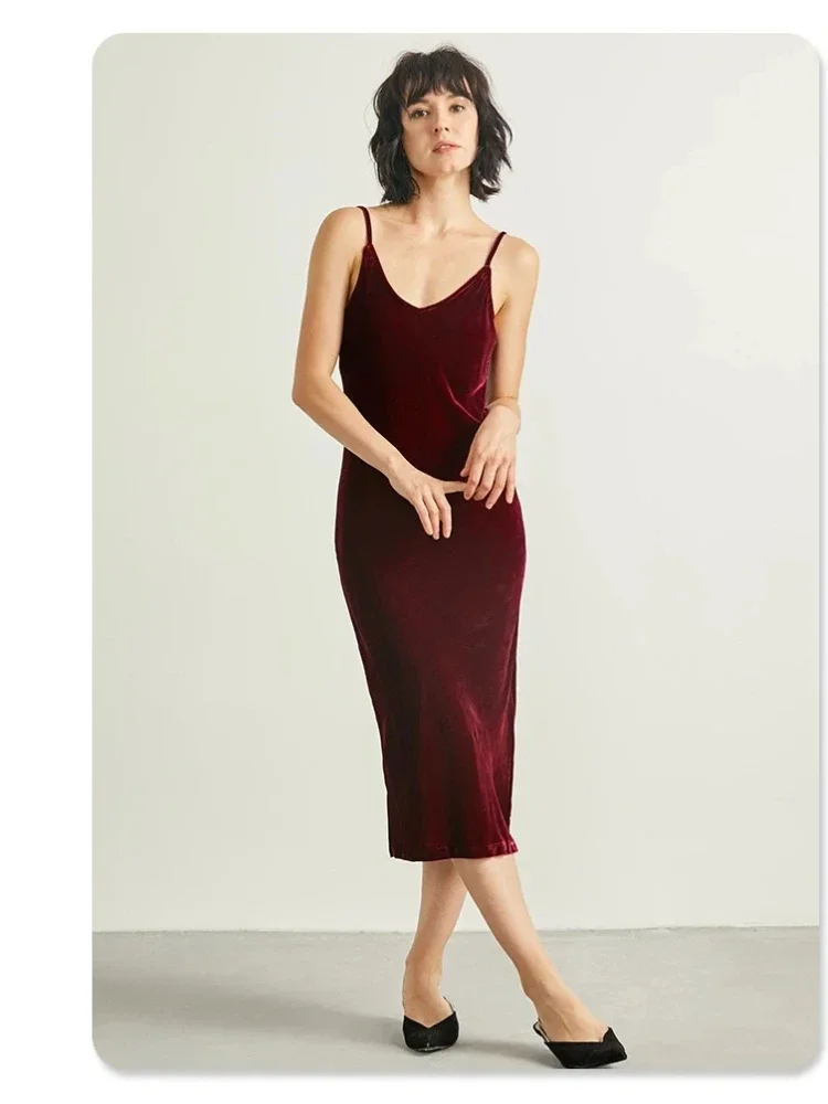 

Осенне-зимнее тяжелое шелковое бархатное платье-комбинация, элитная женская сексуальная облегающая домашняя одежда, ночная рубашка на бретельках, длинная ночная рубашка