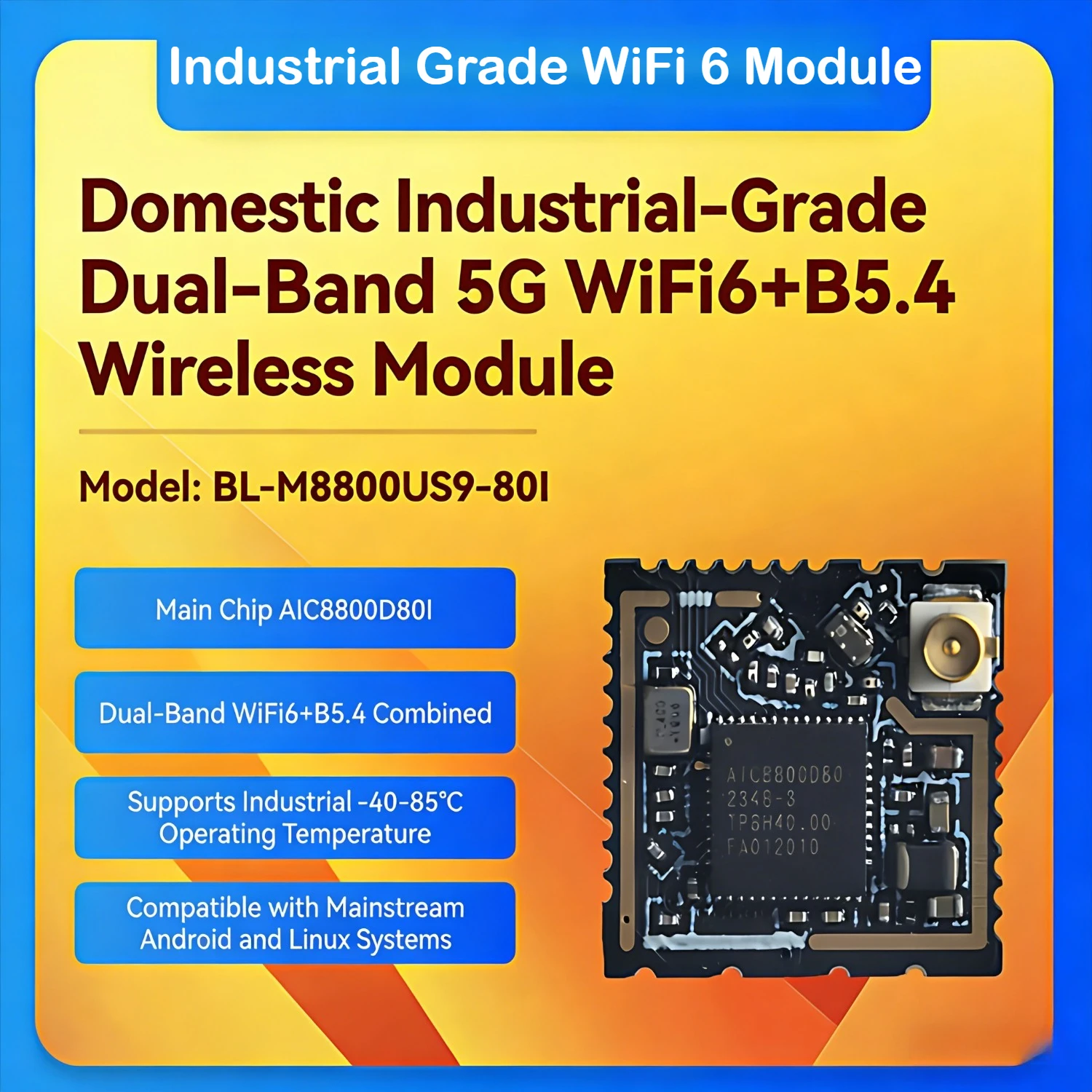 BL-M8800US9-80I Industrial Grade WiFi Module USB Port Dual-Band 2.4G&5G Wireless Module WiFi + Bluetooth WiFi6