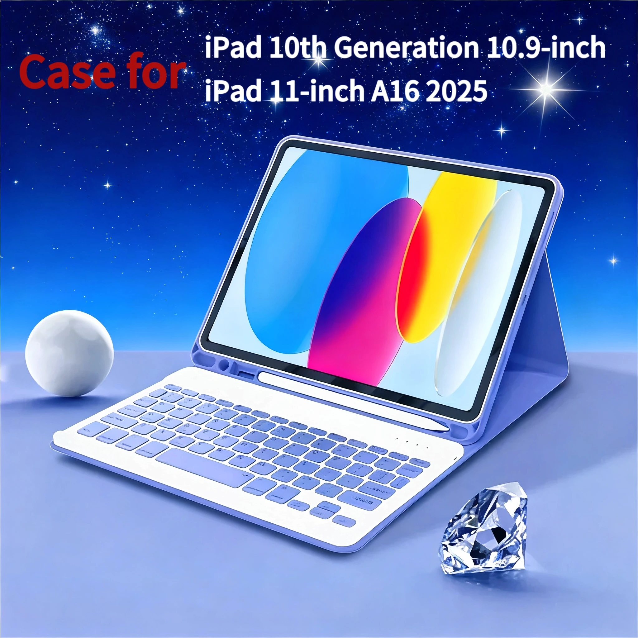 

Чехол для iPad 10-го поколения 2022 10,9 дюймов для iPad 11 дюймов A16 2025 Чехол с клавиатурой, съемная беспроводная Bluetooth-клавиатура
