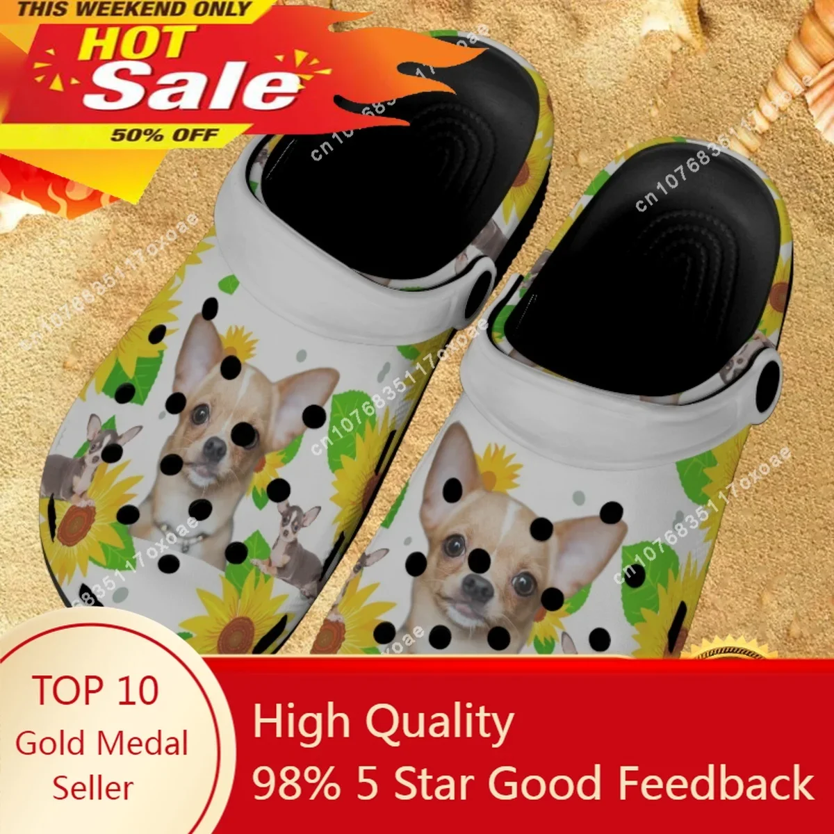 

Comfortable Lightweight Bathroom Slippers Chihuahua Sunflower Luxury Designer Non-slip Sandals Women's Indoor Flat Slides Clogs