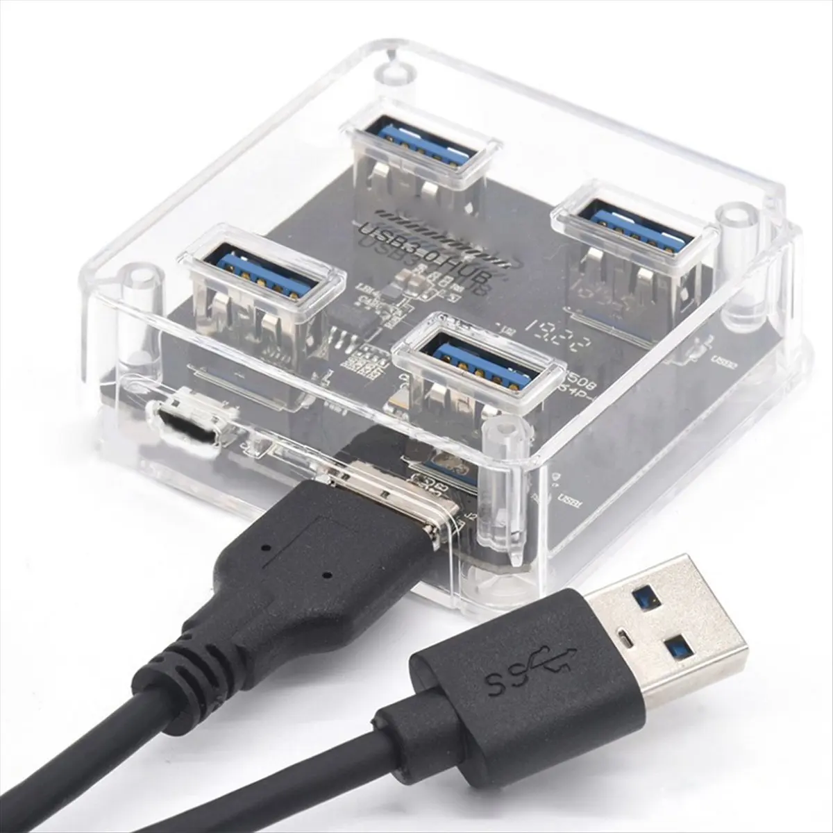 [On Sale]USB 3.0 Hub 4 Port Expansion Drive Free with Power Supply Interface 5Gbps High Speed Transmission with 50cm Data Cable