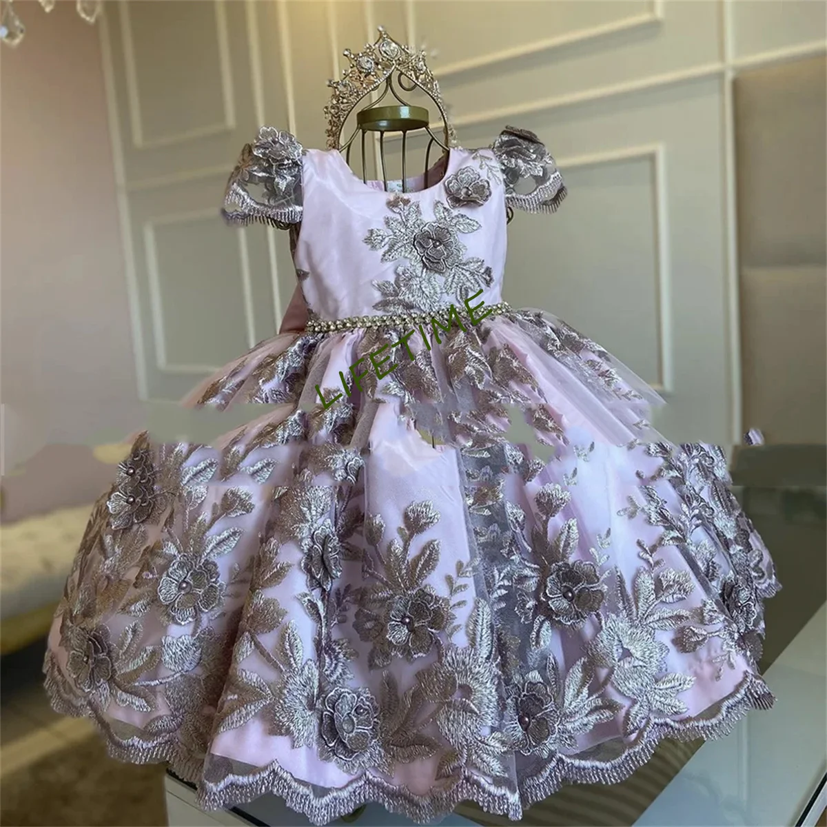 Mädchen Kommunion Hochzeit für Mädchen Blumen mädchen Kleider Applikation Party Kleider Mädchen Ballkleid Alter 2-16 Jahre schiere Hals schnüren