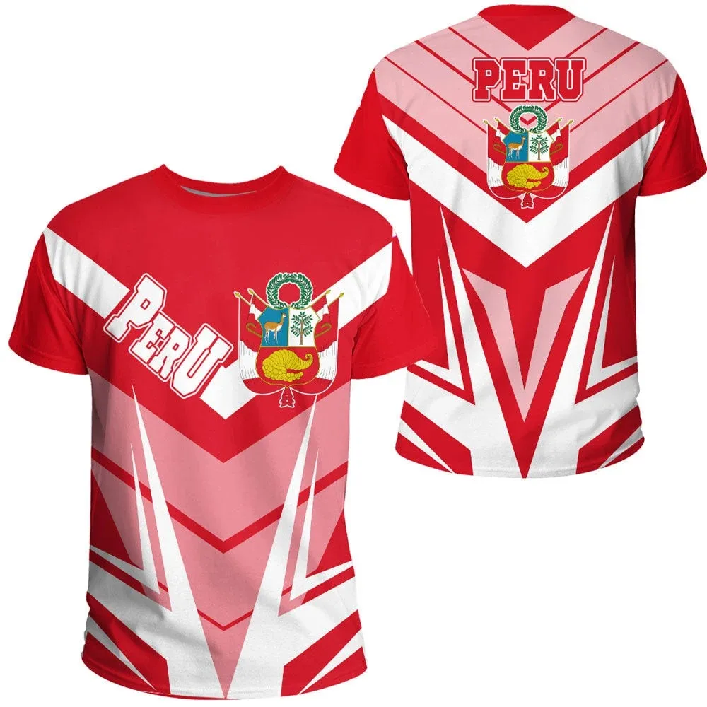 Customized Summer Casual Peru Emblem Graphic T-shirts Loose Men's Fashion E-Sports Jersey Short Sleeve Tops Fast Dry Streetwear