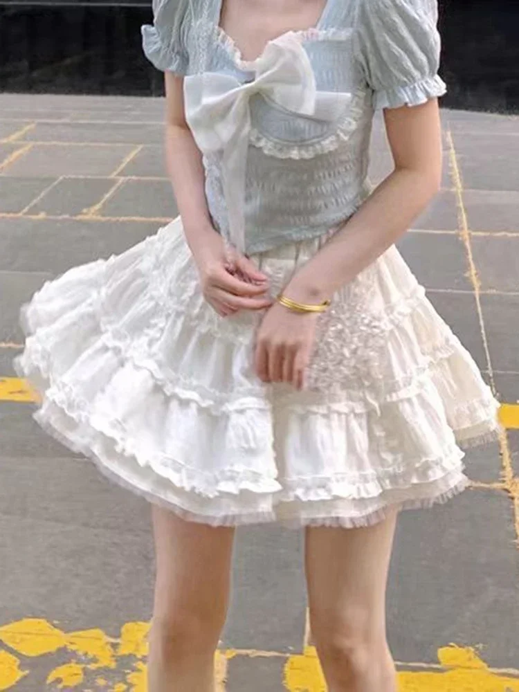 

Japan Sweet White Skirts Women High Waist Elegant Mini Skirt Harajuku Fashion Casual Preppy Style Female Cute Ball Gown Skirt