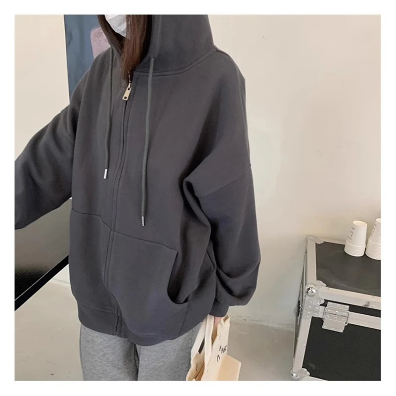 Black Womens Clothing Vintage Street Sweatshirt Ins Pullover Hoodie Long Sleeves Casual Warm Oversize Baggy Ladies Tops Autumn