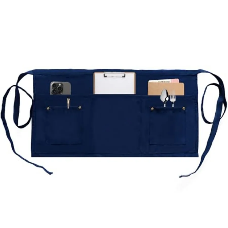 

Server Apron with 5 Pockets - Rivet buckle Unisex Short/Half Waiter Waist Short Apron