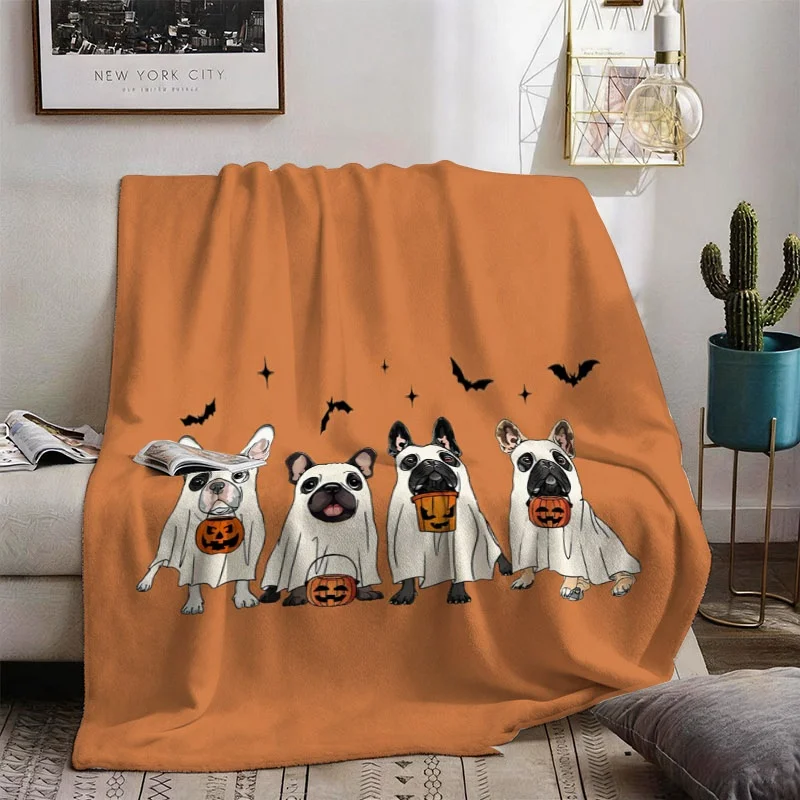 Spooky French Bulldog Halloween Blanket Throw Dog Lover Gift Autumn Fall Seasonal Cozy Decor Pet Puppy Art Housewarming Keepsake